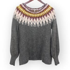 Free People (M) Baltic Fairisle Sweater Grey Pink 438007